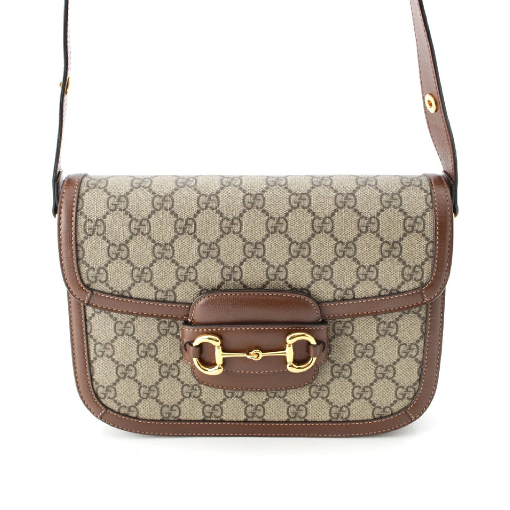 Gucci GG Supreme Horsebit Shoulder Bag Beige Cream x Brown